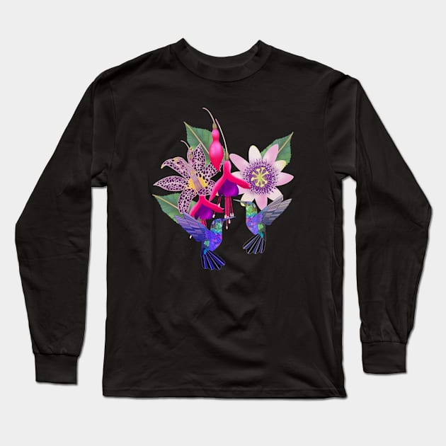 Hummingbird floral paradise Long Sleeve T-Shirt by Naty Design Prague